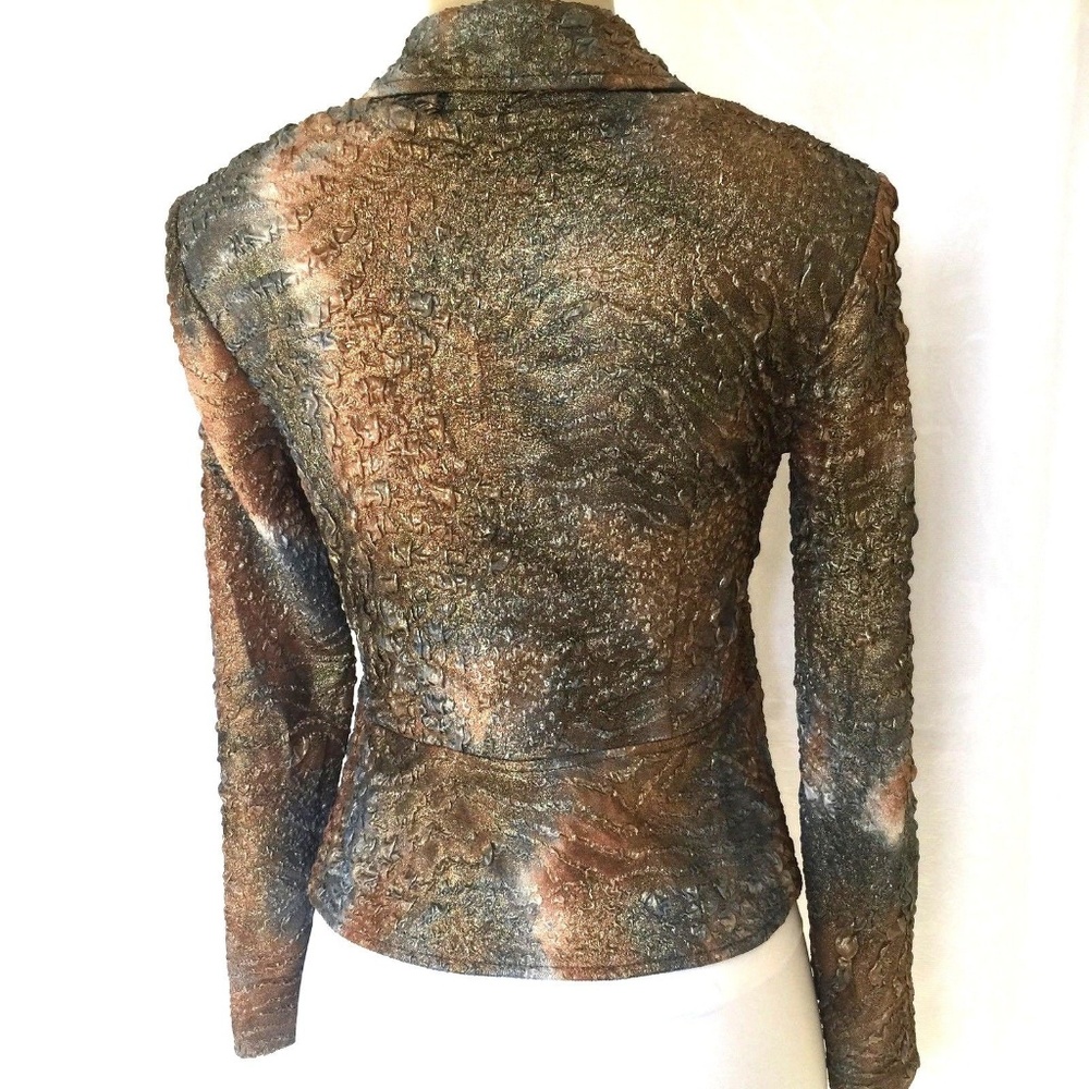 Joseph Ribkoff Jacket Blazer Gold Crinkle Ruched 8 - Picture 2 of 8
